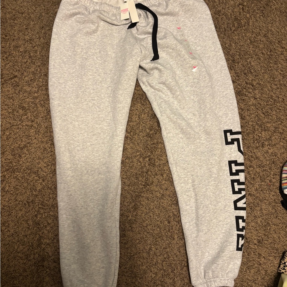 NWT “PINK” Gray Sweatpants